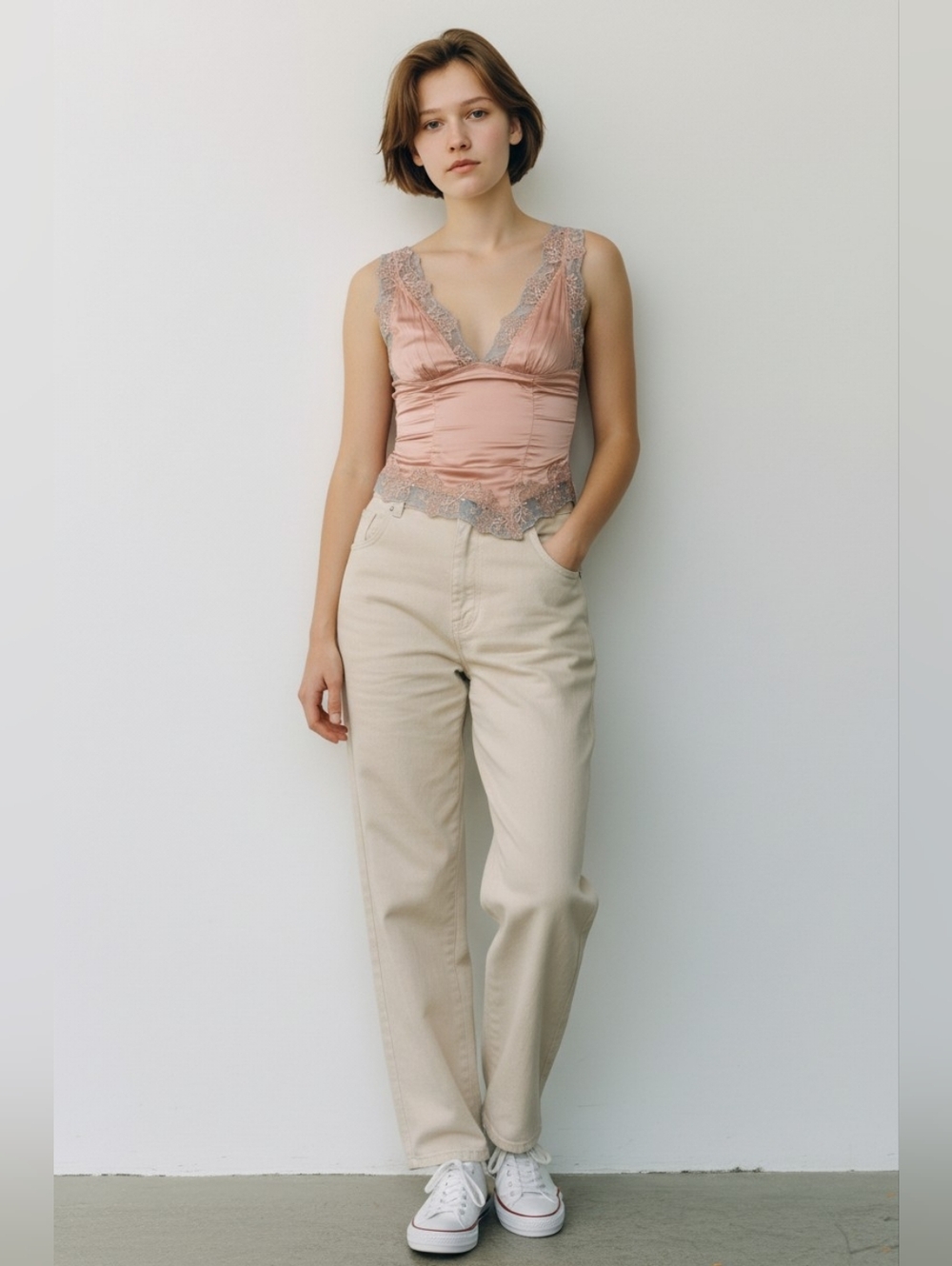 Free People Elena Lace Tank In Peach Cobbler NWT